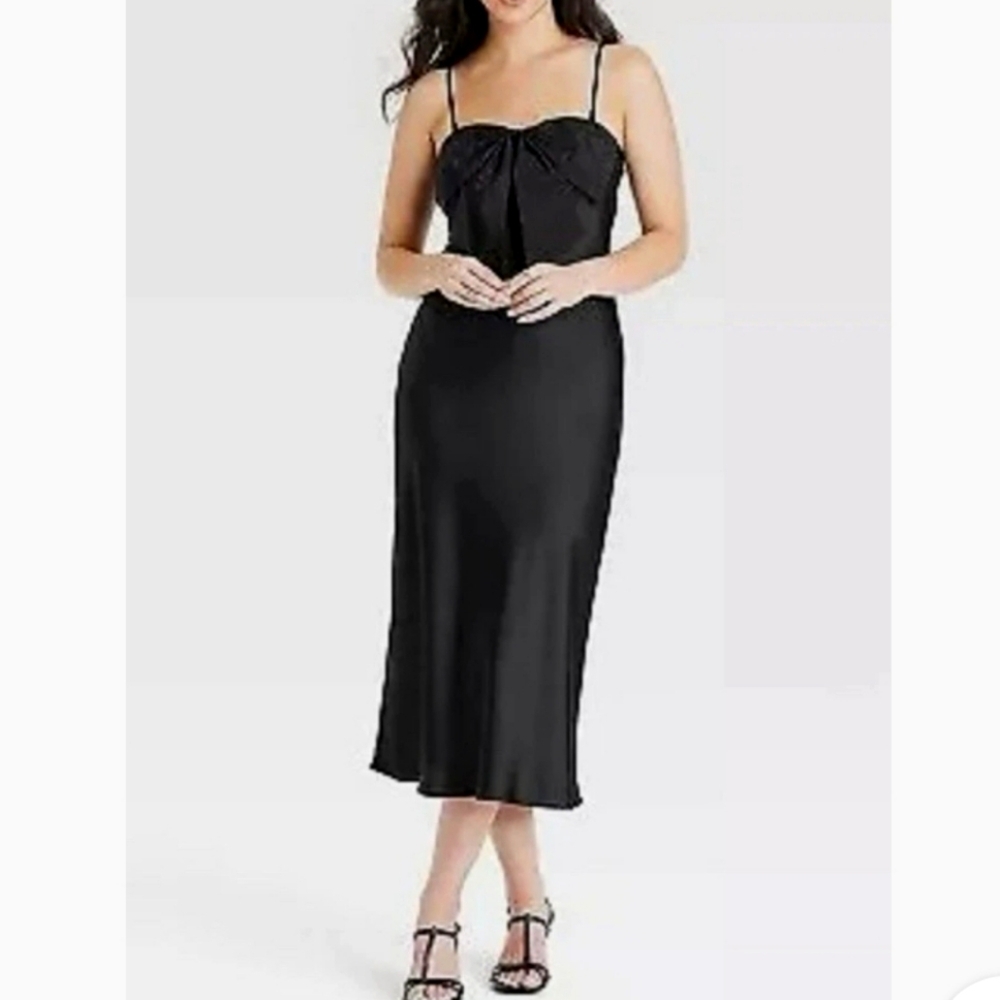 A New Day Black Midi Dress with Bow Detail Size 8